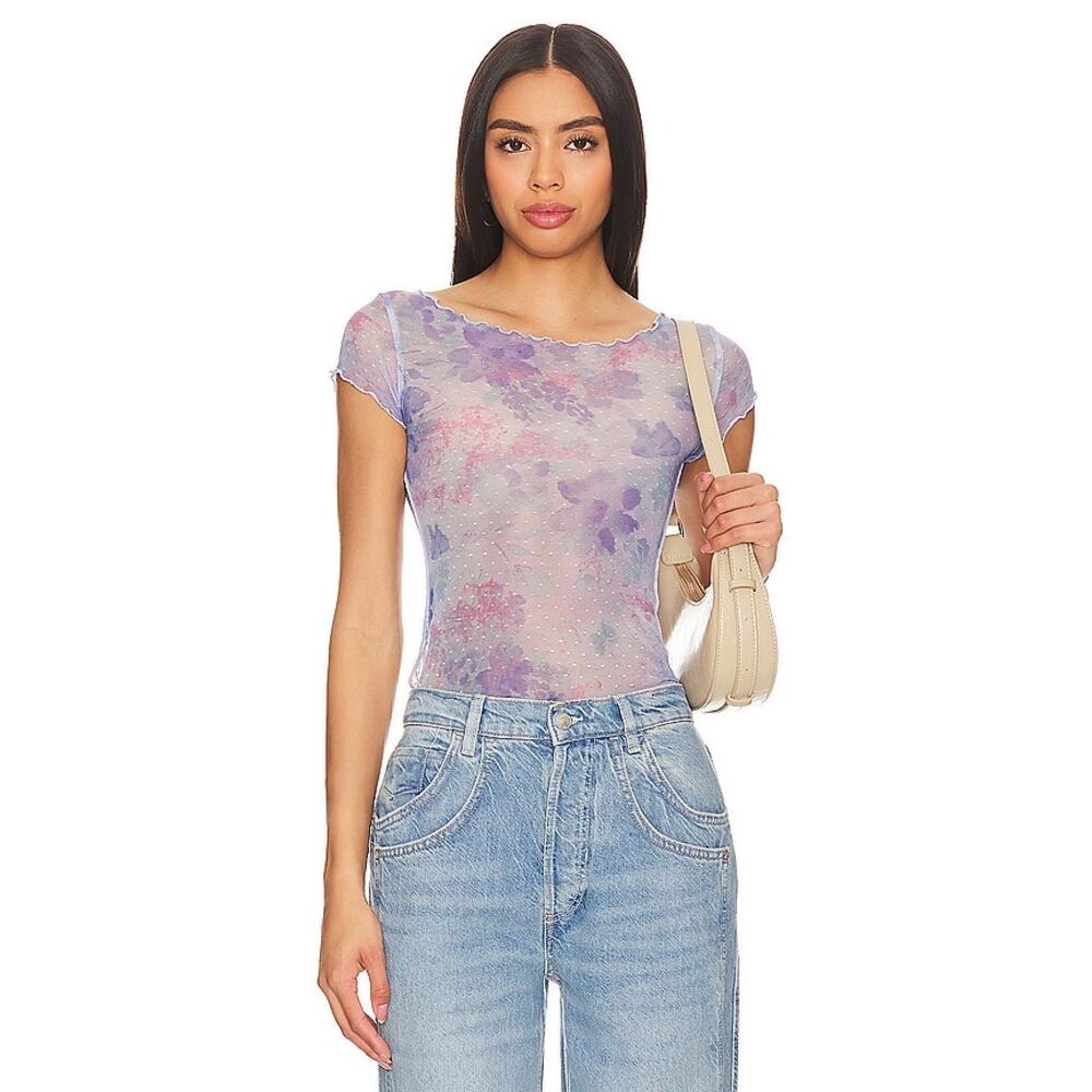 Intimately Free People "Print On The Dot" Floral Mesh Baby Tee – Size M - Picture 3 of 6